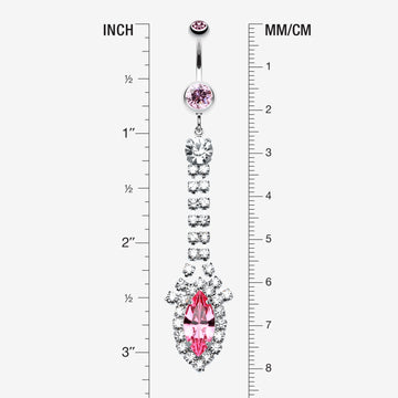 Detail View 1 of Marquise Chandelier Belly Ring-Light Pink/Clear